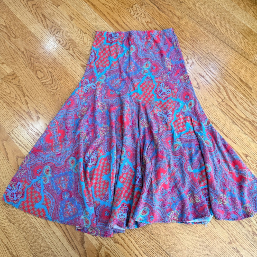 Multiples Womens Paisley Hobo Skirt Red Turquoise Flared Midi Bohemian Size M